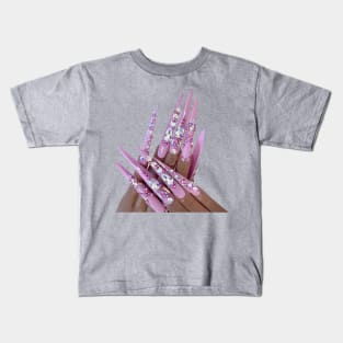 Purple bling acrylic nail art Kids T-Shirt